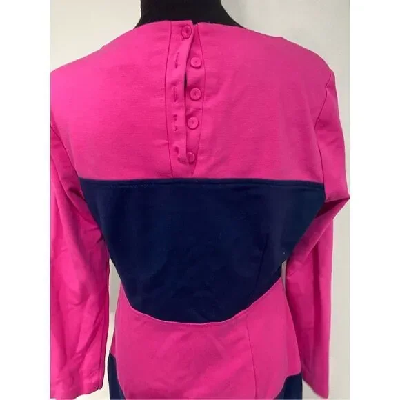 Vineyard Vines Magenta Pink and Navy Blue Striped Long Sleeved Dress - Picture 4 of 7